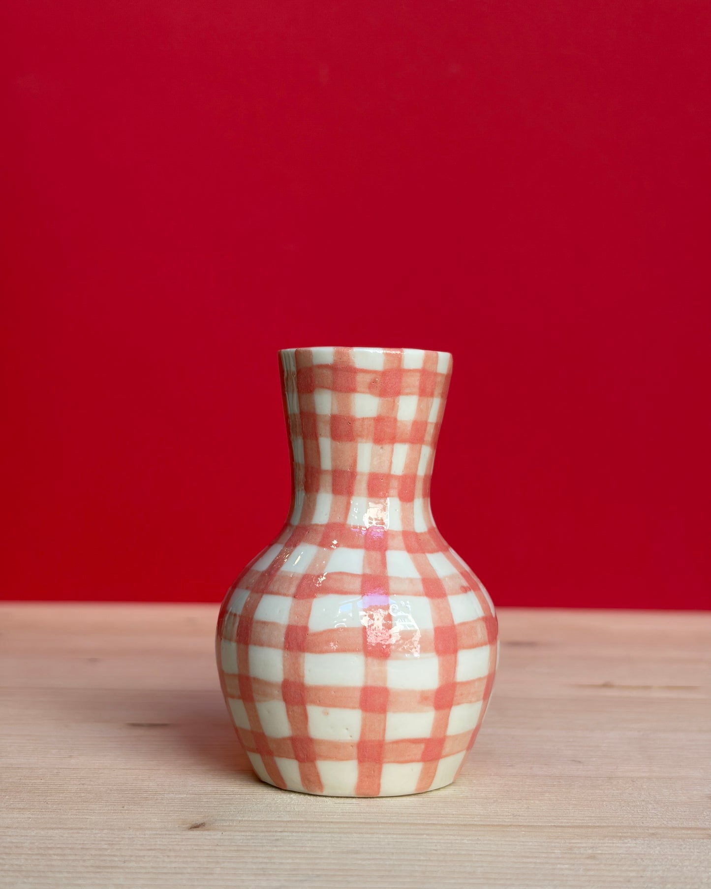 Vasetto in porcellana quadretti rosa