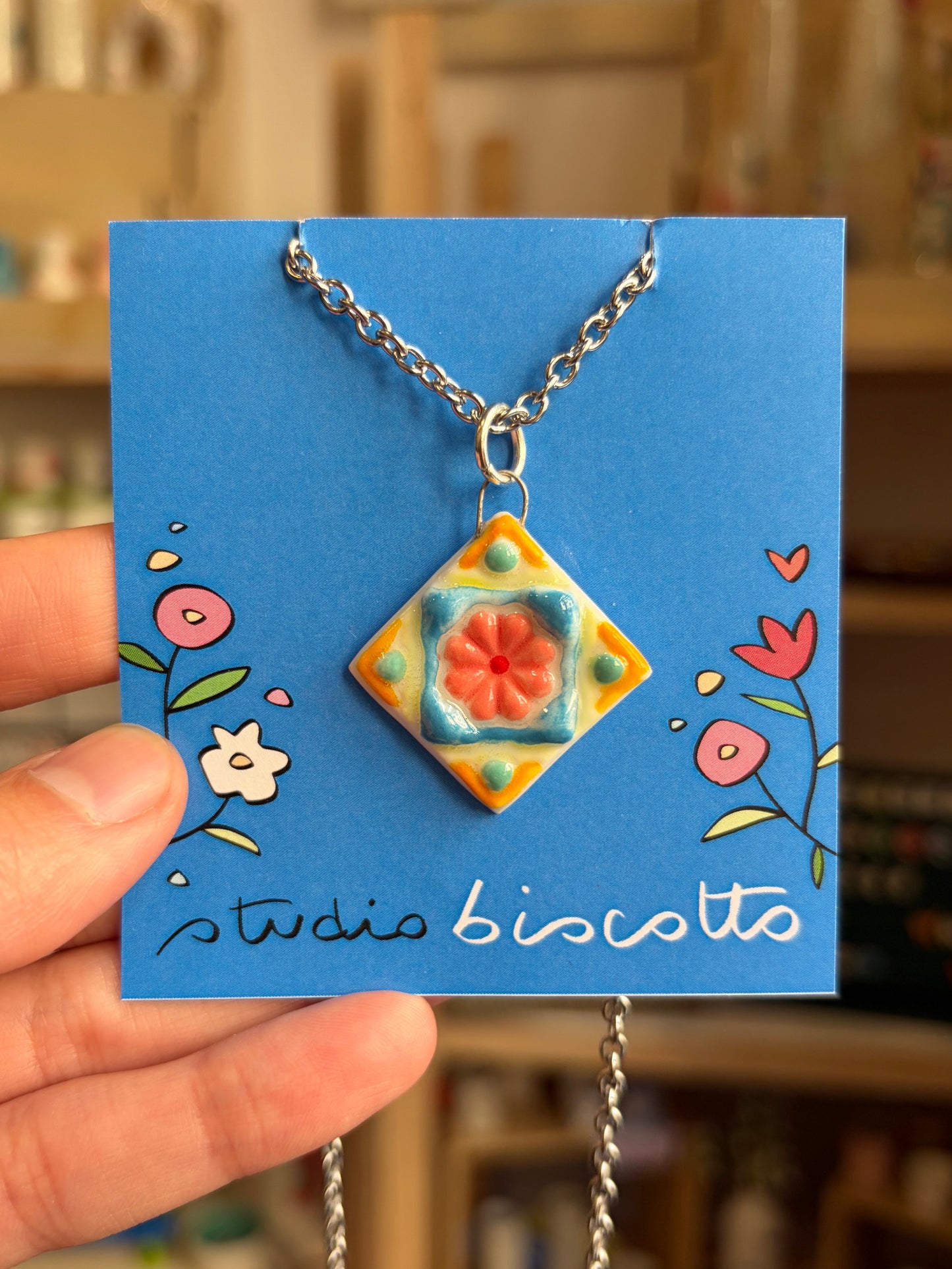 Collana ciondolo Piastrellina gialla