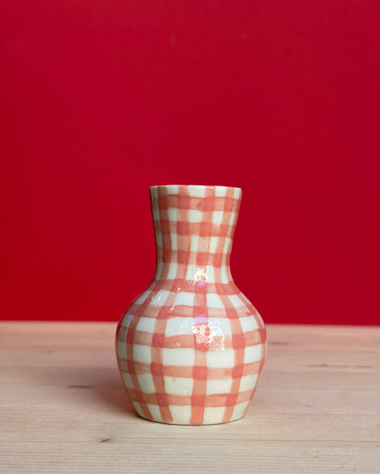 Vasetto in porcellana quadretti rosa
