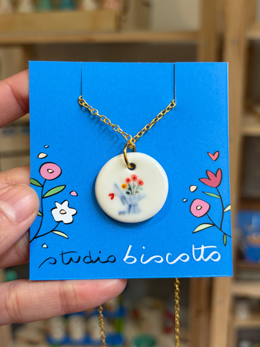 Collana ciondolo Caffettiera fiorita