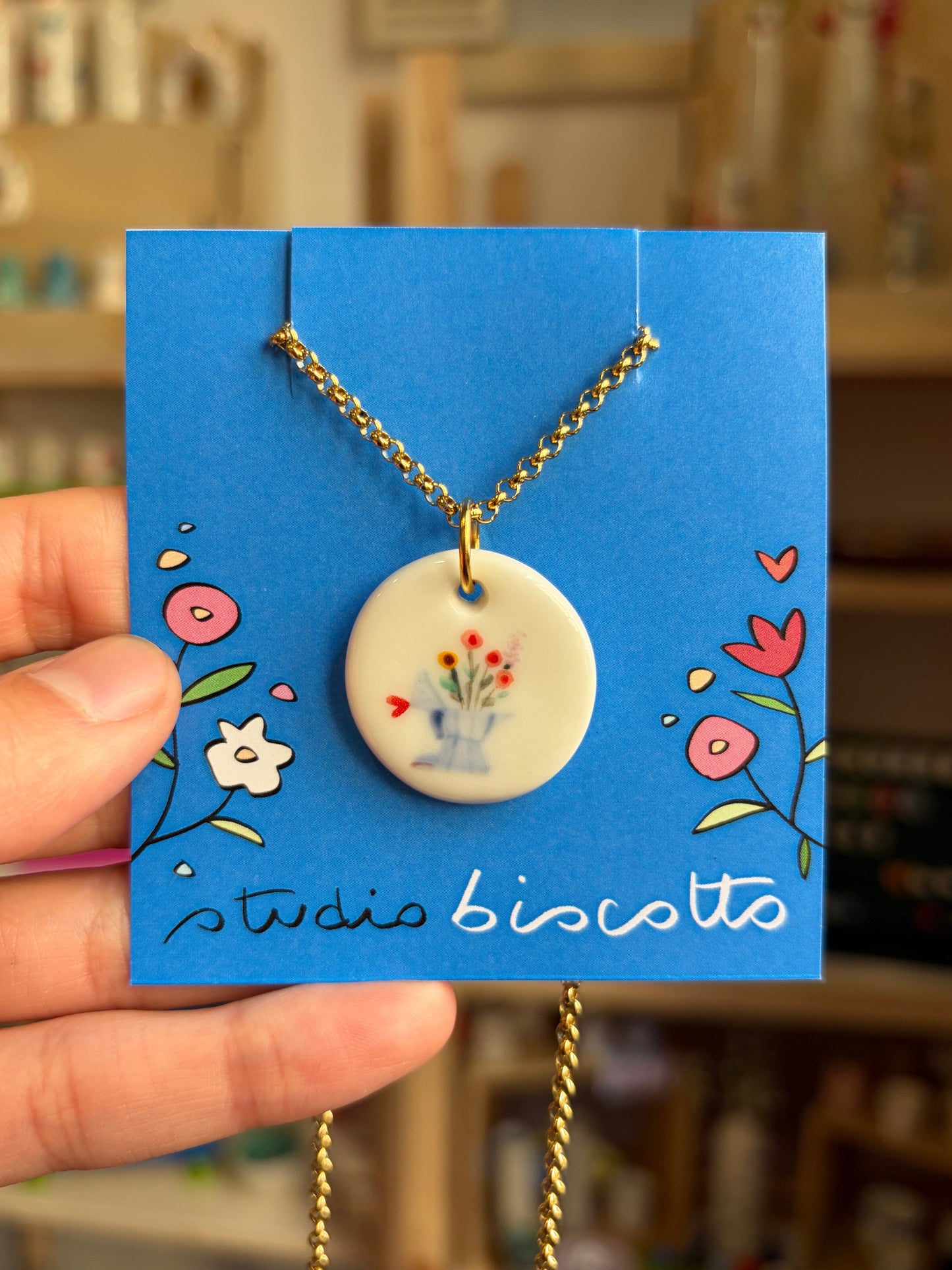 Collana ciondolo Caffettiera fiorita