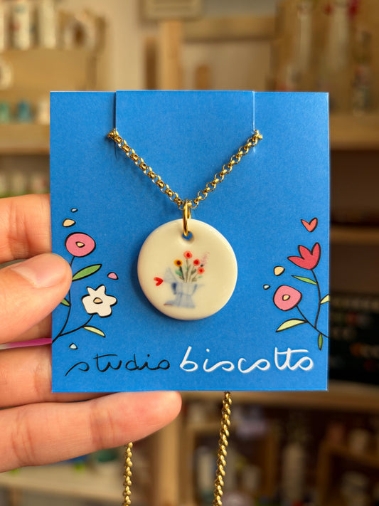 Collana ciondolo Caffettiera fiorita