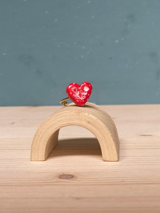 Anello cuoricino Fiori Bianchi